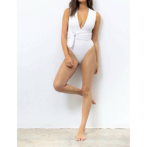Revel Rey White Plunge One-Piece Swimsuit - Picture 2 of 10